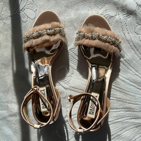 Badgley Mischka Talitha Tulle Trim Block Heel Sandals 7.5 - Picture 5 of 5